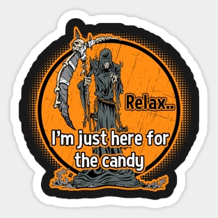 Grim Reaper Relax I'm Just Here For The Candy Sticker